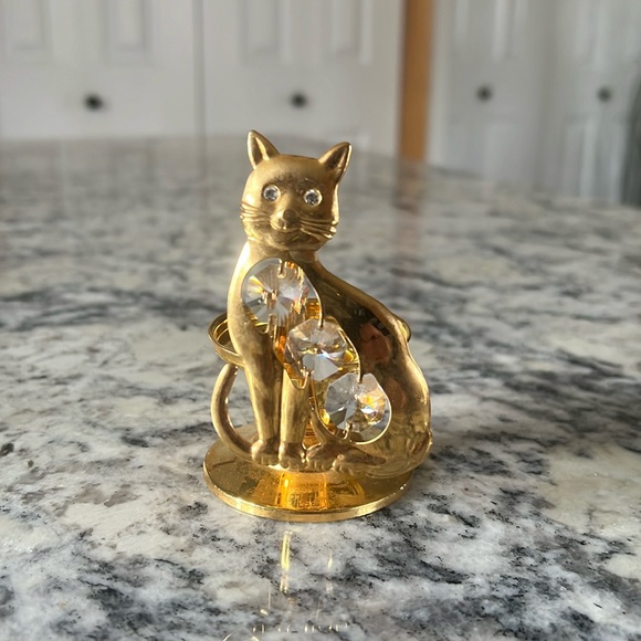 24K Gold Plated Cat Crystal Creations Candlestick Holder Decor - Picture 10 of 10